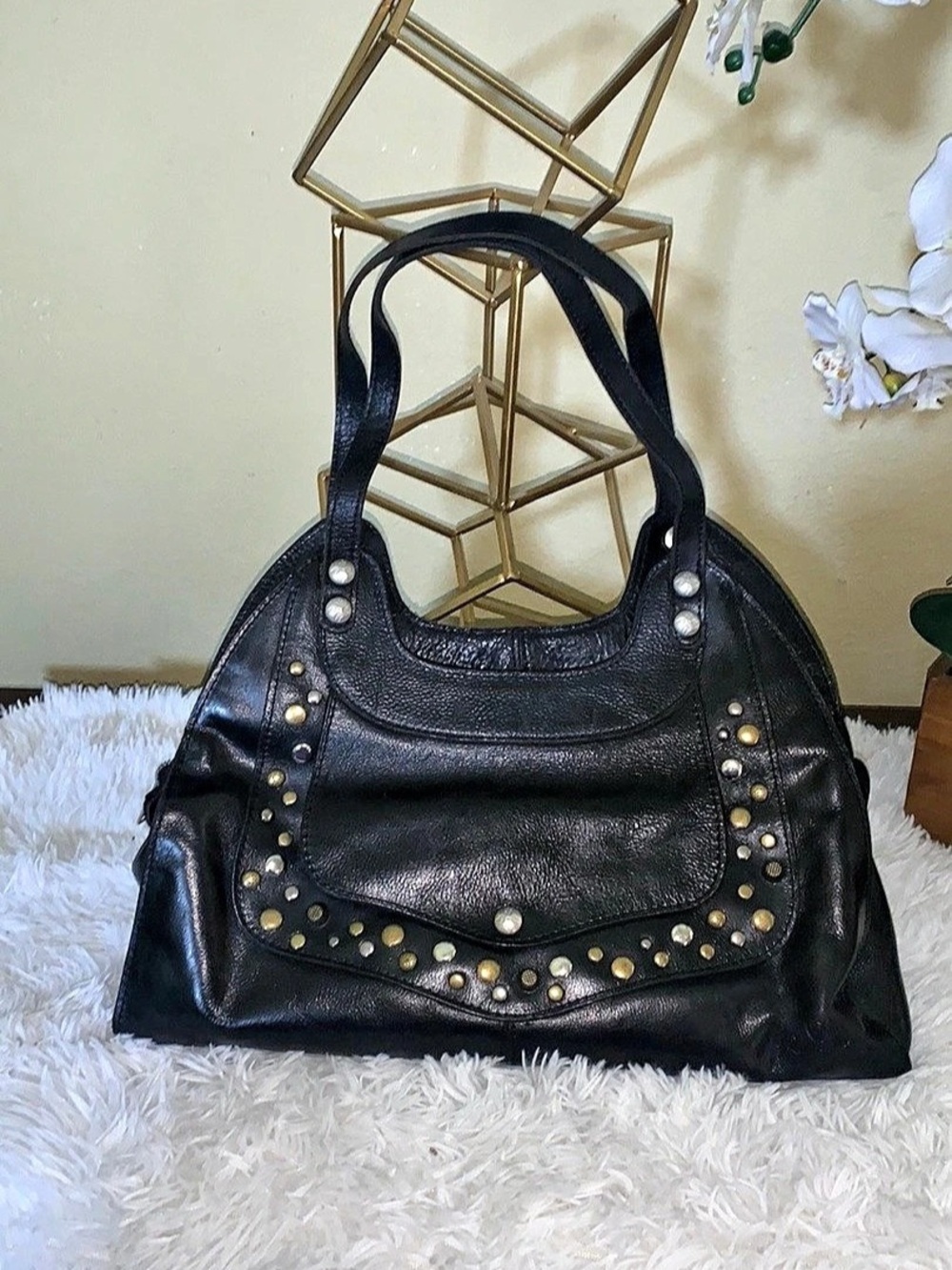 Patricia Nash Black Studded Shoulder Bag